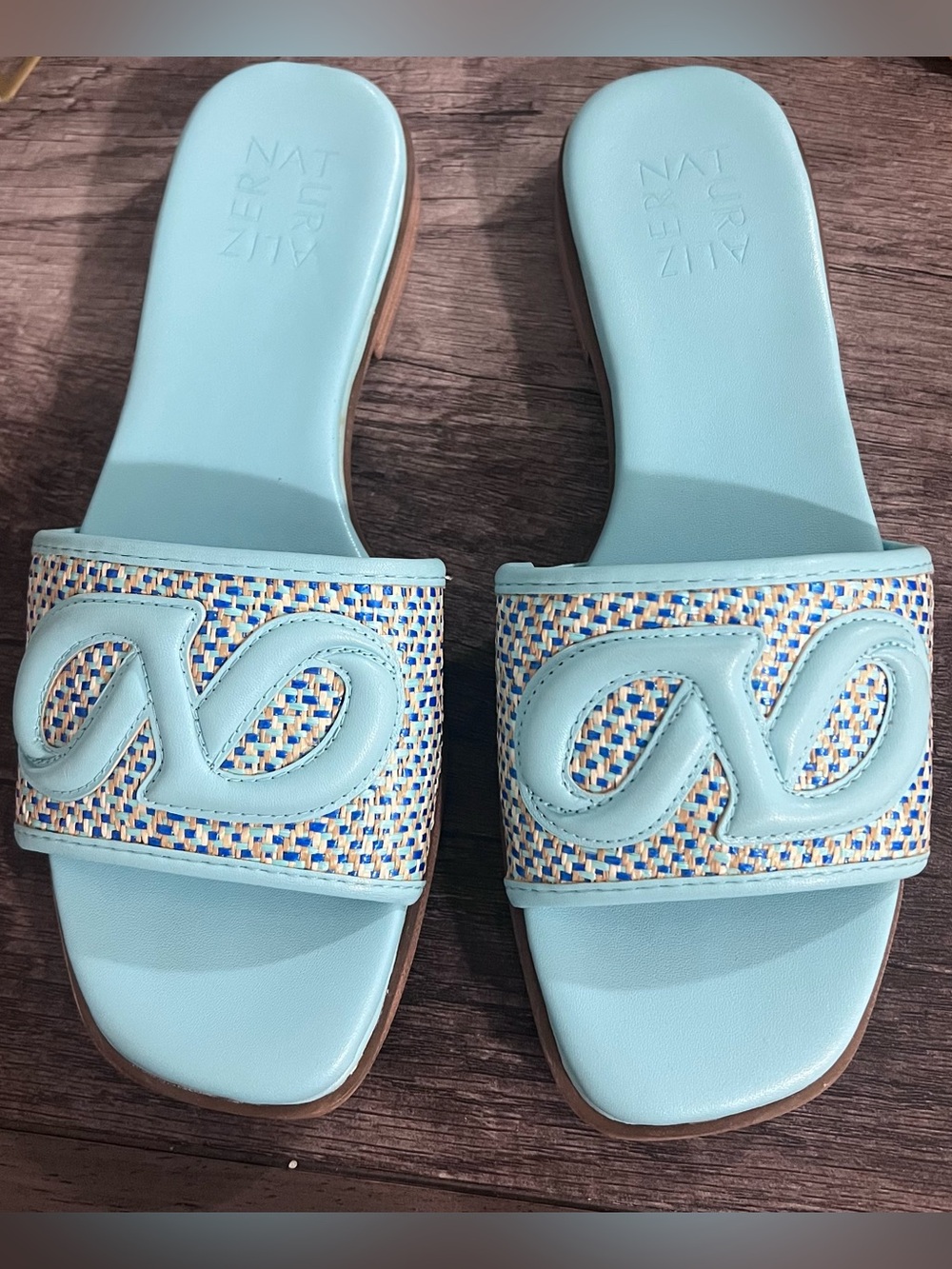 Naturalizer Genevieve2 Angel Blue Woven Slide Sandals Square Toe